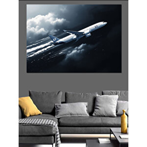 Bulutların Üstünde Jet Uçağı Dekoratif Kanvas - Mdf Ahşap Tablo 35x50 cm