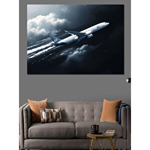 Bulutların Üstünde Jet Uçağı Dekoratif Kanvas - Mdf Ahşap Tablo