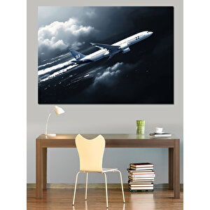 Bulutların Üstünde Jet Uçağı Dekoratif Kanvas - Mdf Ahşap Tablo