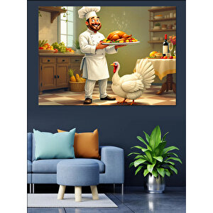 Şef Ve Tavuk Yemeği Dekoratif Kanvas - Mdf Ahşap Tablo 25x35 cm