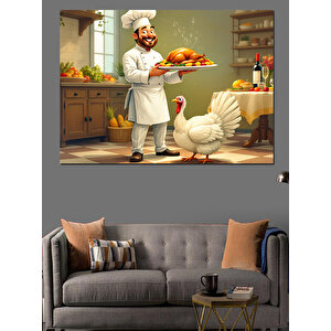 Şef Ve Tavuk Yemeği Dekoratif Kanvas - Mdf Ahşap Tablo 25x35 cm