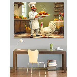 Şef Ve Tavuk Yemeği Dekoratif Kanvas - Mdf Ahşap Tablo 25x35 cm