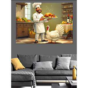 Şef Ve Tavuk Yemeği Dekoratif Kanvas - Mdf Ahşap Tablo