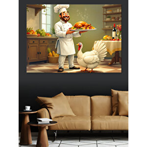 Şef Ve Tavuk Yemeği Dekoratif Kanvas - Mdf Ahşap Tablo