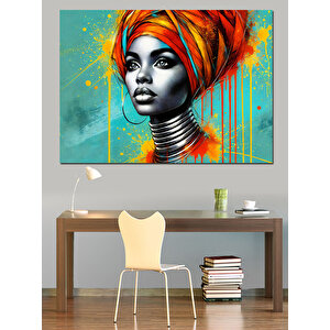 Portre Ve Turuncu Türban Dekoratif Kanvas - Mdf Ahşap Tablo 100x140 cm