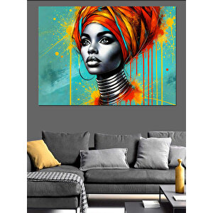 Portre Ve Turuncu Türban Dekoratif Kanvas - Mdf Ahşap Tablo 100x140 cm