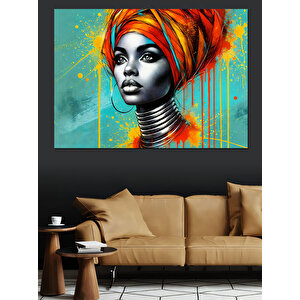 Portre Ve Turuncu Türban Dekoratif Kanvas - Mdf Ahşap Tablo 100x140 cm