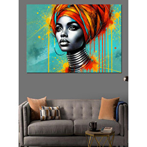 Portre Ve Turuncu Türban Dekoratif Kanvas - Mdf Ahşap Tablo