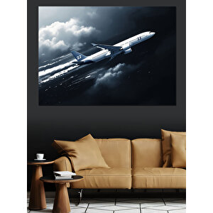 Bulutların Üstünde Jet Uçağı Dekoratif Kanvas - Mdf Ahşap Tablo 70x100 cm