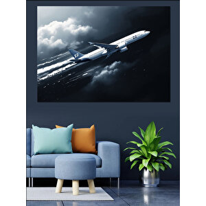 Bulutların Üstünde Jet Uçağı Dekoratif Kanvas - Mdf Ahşap Tablo 70x100 cm