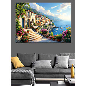 Akdeniz Kıyı Manzarası Dekoratif Kanvas - Mdf Ahşap Tablo 100x140 cm