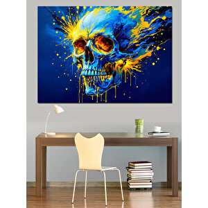 Boyalarla Patlayan Kafatası Dekoratif Kanvas - Mdf Ahşap Tablo