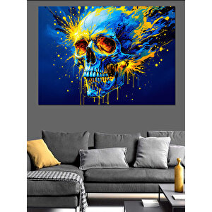 Boyalarla Patlayan Kafatası Dekoratif Kanvas - Mdf Ahşap Tablo