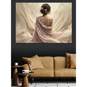Beyaz Elbiseli Zarif Kadın Dekoratif Kanvas - Mdf Ahşap Tablo 100x140 cm