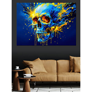Boyalarla Patlayan Kafatası Dekoratif Kanvas - Mdf Ahşap Tablo 100x140 cm