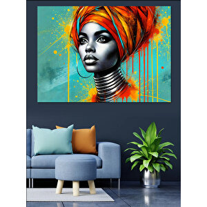 Portre Ve Turuncu Türban Dekoratif Kanvas - Mdf Ahşap Tablo