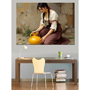 Testi Taşıyan Genç Kadın Dekoratif Kanvas - Mdf Ahşap Tablo 100x140 cm