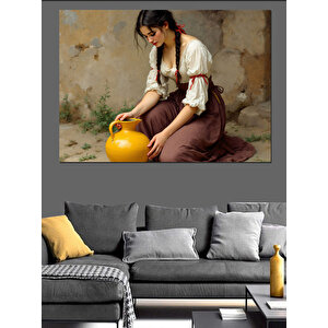 Testi Taşıyan Genç Kadın Dekoratif Kanvas - Mdf Ahşap Tablo 100x140 cm