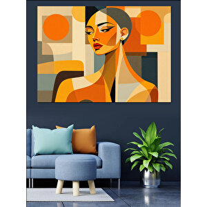 Turuncu Soyut Kadın Portresi Dekoratif Kanvas - Mdf Ahşap Tablo