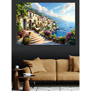 Akdeniz Kıyı Manzarası Dekoratif Kanvas - Mdf Ahşap Tablo 35x50 cm