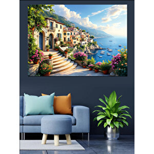 Akdeniz Kıyı Manzarası Dekoratif Kanvas - Mdf Ahşap Tablo