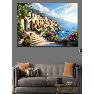 Akdeniz Kıyı Manzarası Dekoratif Kanvas - Mdf Ahşap Tablo