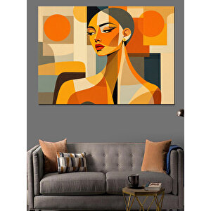 Turuncu Soyut Kadın Portresi Dekoratif Kanvas - Mdf Ahşap Tablo 70x100 cm