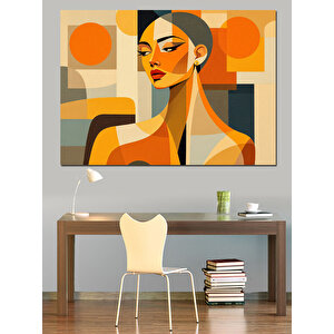 Turuncu Soyut Kadın Portresi Dekoratif Kanvas - Mdf Ahşap Tablo 70x100 cm