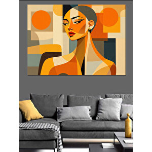 Turuncu Soyut Kadın Portresi Dekoratif Kanvas - Mdf Ahşap Tablo 70x100 cm