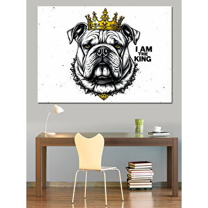 Taçlı Kral Bulldog Dekoratif Kanvas - Mdf Ahşap Tablo