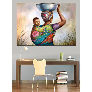 Başında Sepet Taşıyan Kadın Dekoratif Kanvas - Mdf Ahşap Tablo 35x50 cm