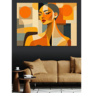 Turuncu Soyut Kadın Portresi Dekoratif Kanvas - Mdf Ahşap Tablo