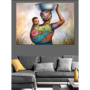 Başında Sepet Taşıyan Kadın Dekoratif Kanvas - Mdf Ahşap Tablo 25x35 cm
