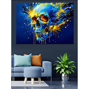 Boyalarla Patlayan Kafatası Dekoratif Kanvas - Mdf Ahşap Tablo 50x70 cm