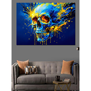 Boyalarla Patlayan Kafatası Dekoratif Kanvas - Mdf Ahşap Tablo 50x70 cm