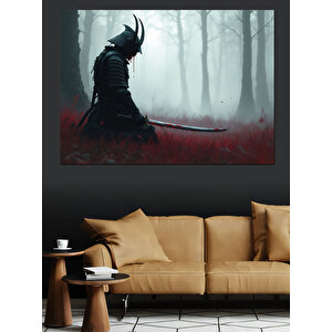 Sisler İçinde Samuray Dekoratif Kanvas - Mdf Ahşap Tablo 70x100 cm