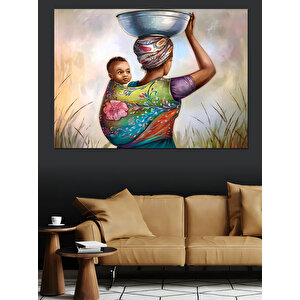 Başında Sepet Taşıyan Kadın Dekoratif Kanvas - Mdf Ahşap Tablo 100x140 cm