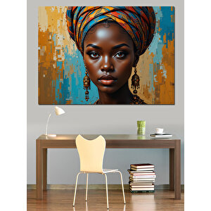 Turuncu Mavi Arka Plan Kadın Dekoratif Kanvas - Mdf Ahşap Tablo 50x70 cm