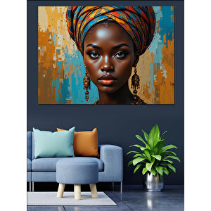 Turuncu Mavi Arka Plan Kadın Dekoratif Kanvas - Mdf Ahşap Tablo