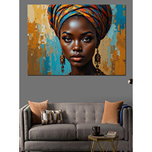 Turuncu Mavi Arka Plan Kadın Dekoratif Kanvas - Mdf Ahşap Tablo