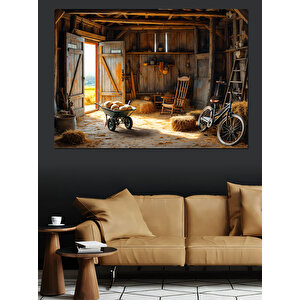 Eski Ahır İç Görünüm Dekoratif Kanvas - Mdf Ahşap Tablo 50x70 cm