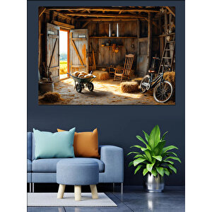 Eski Ahır İç Görünüm Dekoratif Kanvas - Mdf Ahşap Tablo 50x70 cm