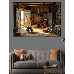 Eski Ahır İç Görünüm Dekoratif Kanvas - Mdf Ahşap Tablo 50x70 cm