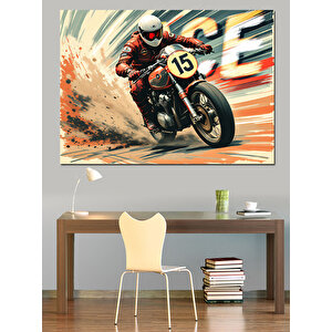 Hızlı Motor Yarışı Dekoratif Kanvas - Mdf Ahşap Tablo 100x140 cm