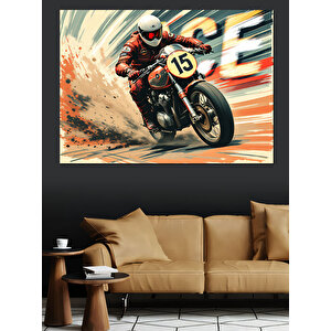 Hızlı Motor Yarışı Dekoratif Kanvas - Mdf Ahşap Tablo 100x140 cm