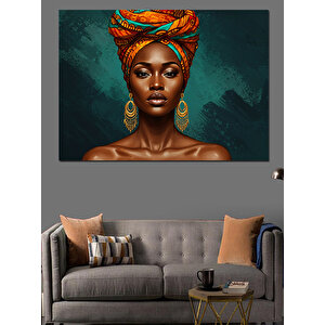 Turuncu Türbanlı Portre Dekoratif Kanvas - Mdf Ahşap Tablo 50x70 cm