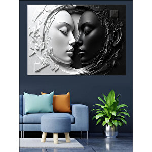 Siyah Beyaz Aşıklar Dekoratif Kanvas - Mdf Ahşap Tablo 35x50 cm