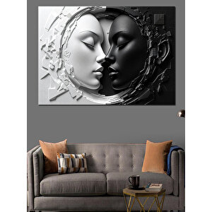 Siyah Beyaz Aşıklar Dekoratif Kanvas - Mdf Ahşap Tablo 35x50 cm