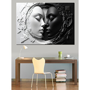 Siyah Beyaz Aşıklar Dekoratif Kanvas - Mdf Ahşap Tablo 35x50 cm