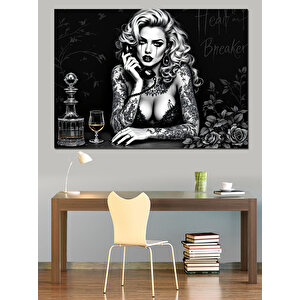 Siyah Beyaz Kadın Portresi Dekoratif Kanvas - Mdf Ahşap Tablo 100x140 cm
